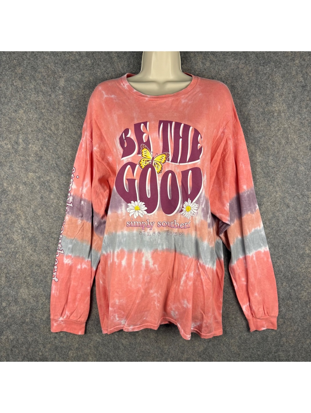 Simply Southern Long Sleeve T Shirt Tie Dye Pink Butterfly Flower Size XL 429